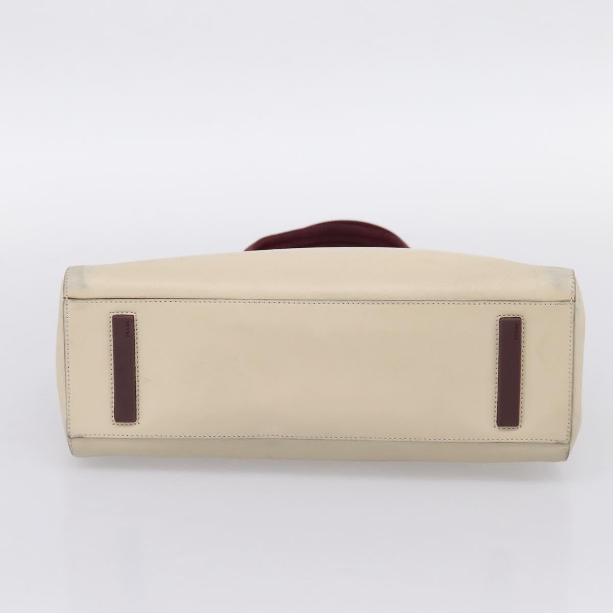 PRADA Hand Bag Leather White Red Auth ti4026