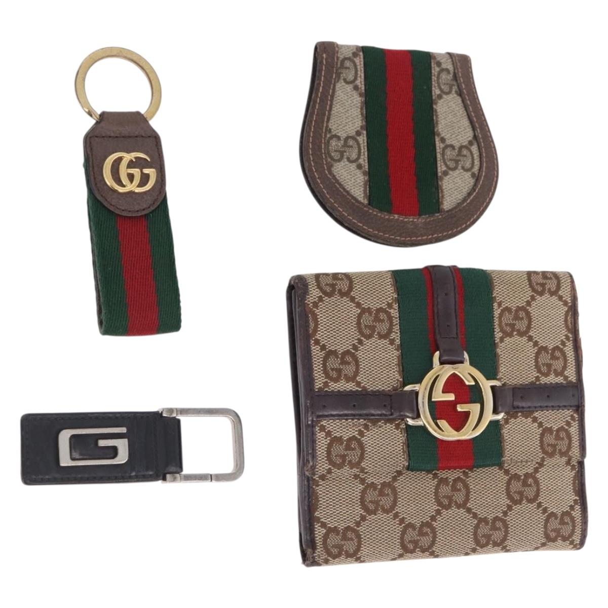 GUCCI GG Canvas Key Ring Web Sherry Line Wallet 4 Set Beige Auth ti4027