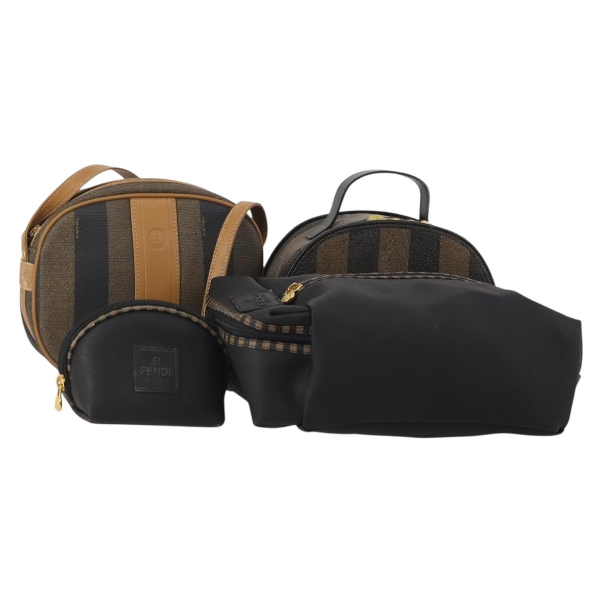 FENDI Pecan Canvas Hand Bag Shoulder Bag 4 Set Black Brown Auth ti4031