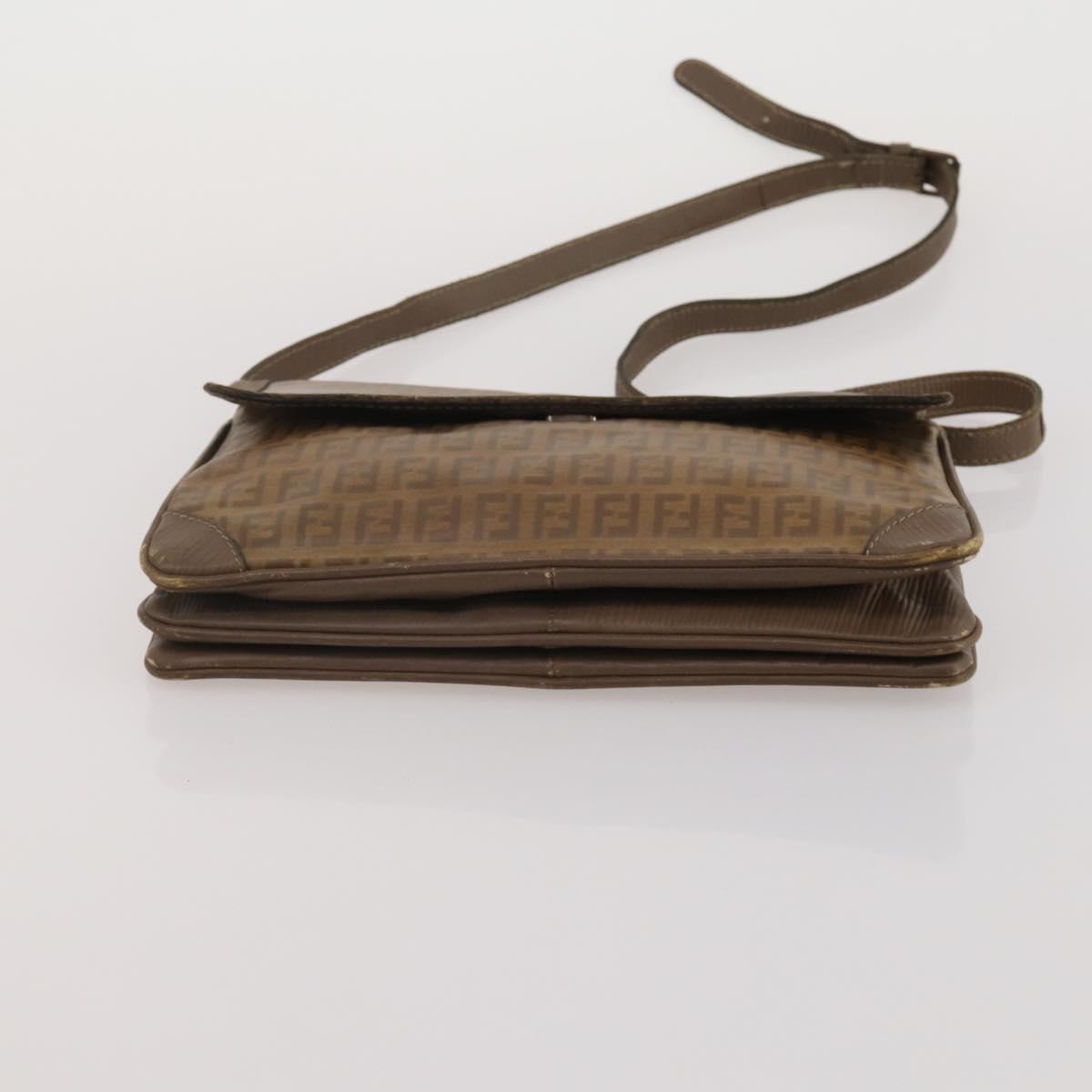 FENDI Zucchino Hand Bag Shoulder Bag PVC 2 Set Brown Gold Tone Auth ti4032
