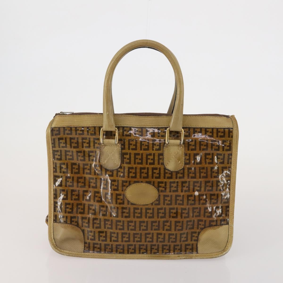 FENDI Zucchino Hand Bag Shoulder Bag PVC 2 Set Brown Gold Tone Auth ti4032
