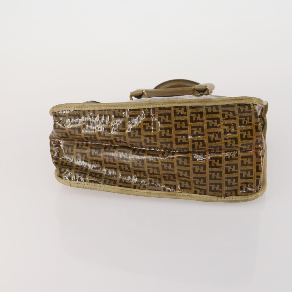 FENDI Zucchino Hand Bag Shoulder Bag PVC 2 Set Brown Gold Tone Auth ti4032