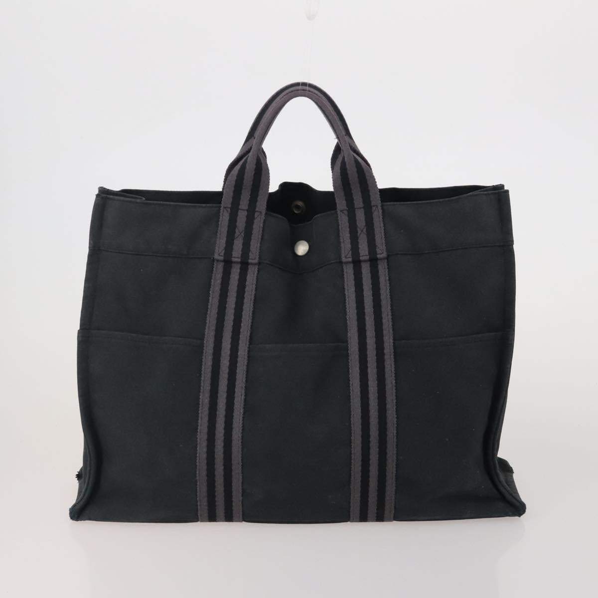 HERMES Chanel Tote Bag Canvas 2 Set Black Beige Auth ti4035