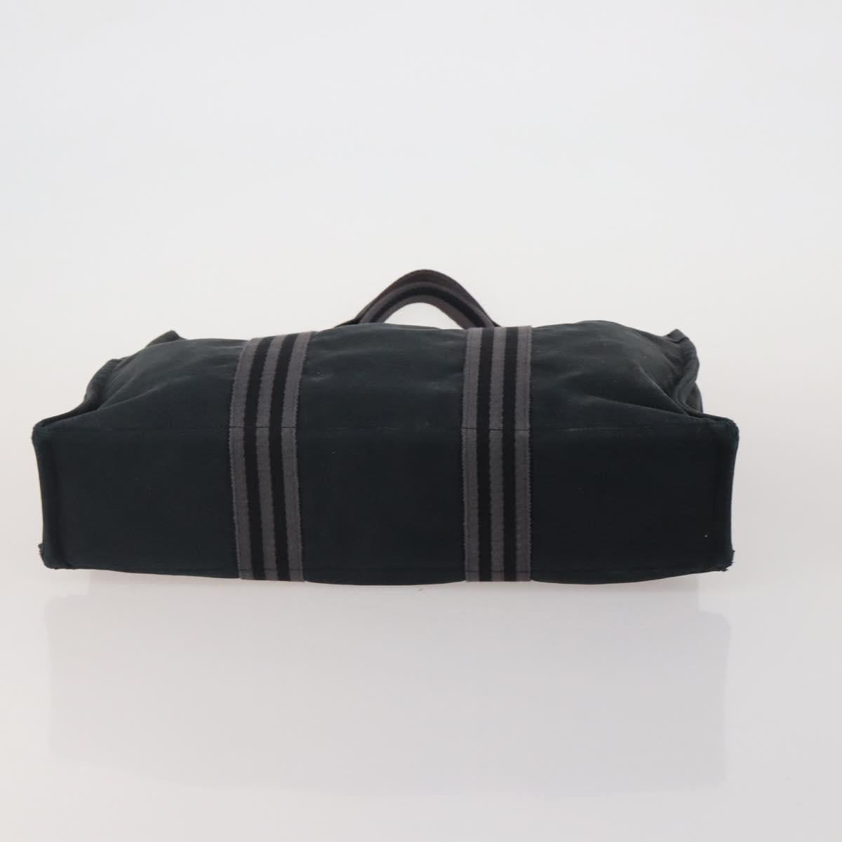 HERMES Chanel Tote Bag Canvas 2 Set Black Beige Auth ti4035