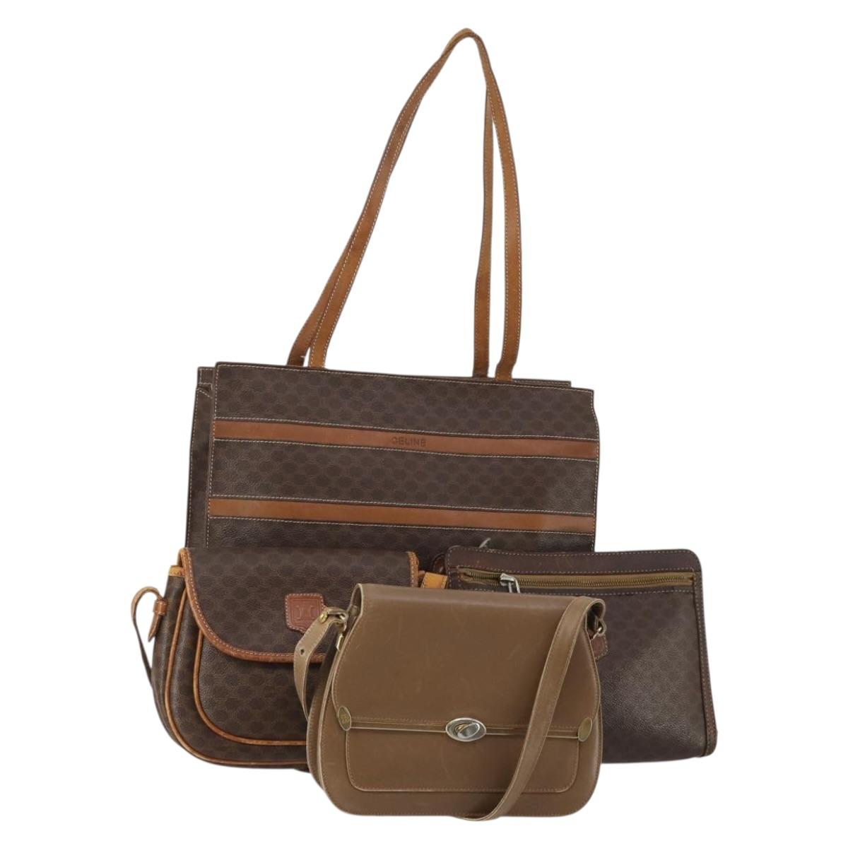 CELINE Bally Macadam Tote Bag Shoulder Bag Leather PVC 4 Set Brown Auth ti4036