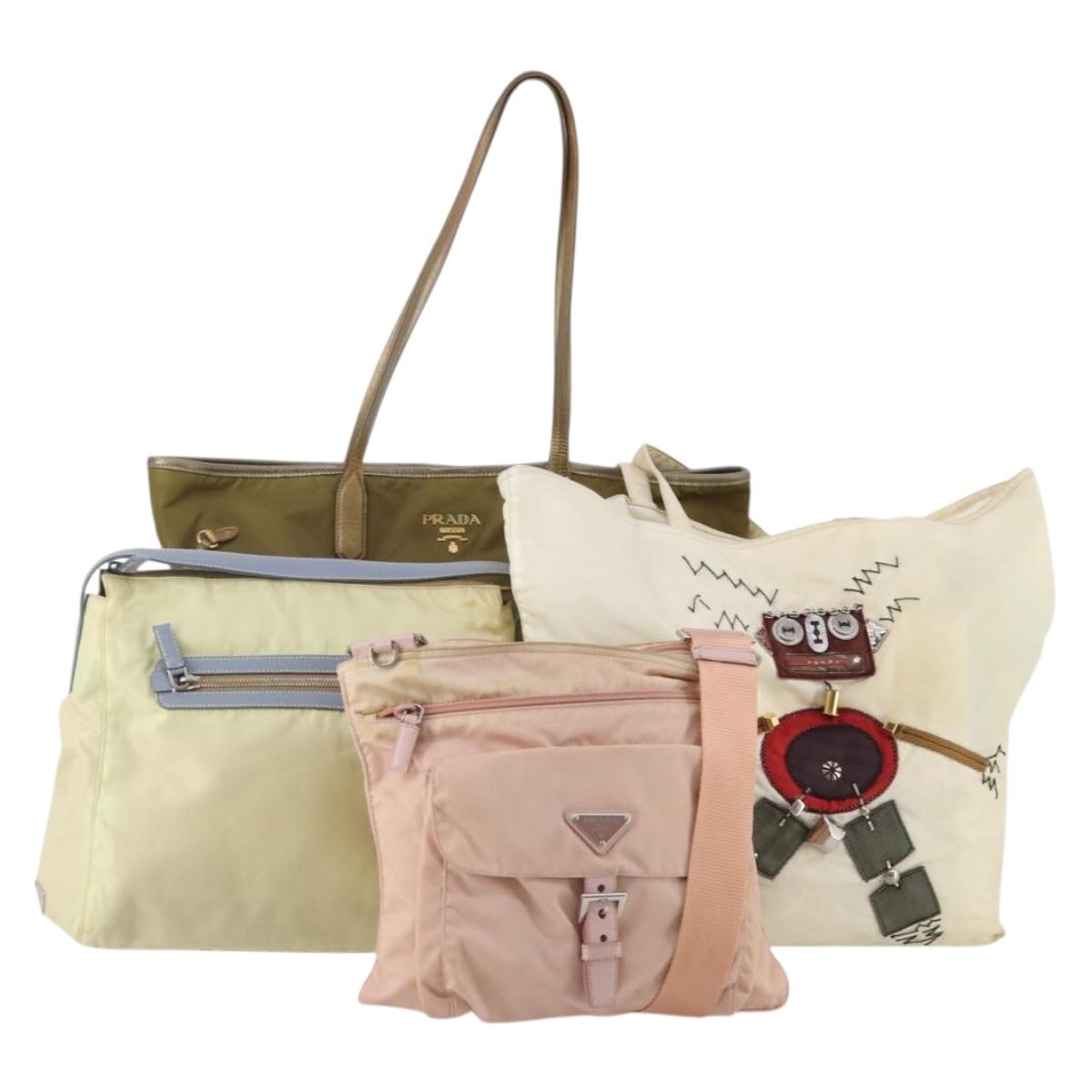 PRADA Shoulder Bag Tote Bag Nylon 4 Set Khaki Pink Auth ti4038