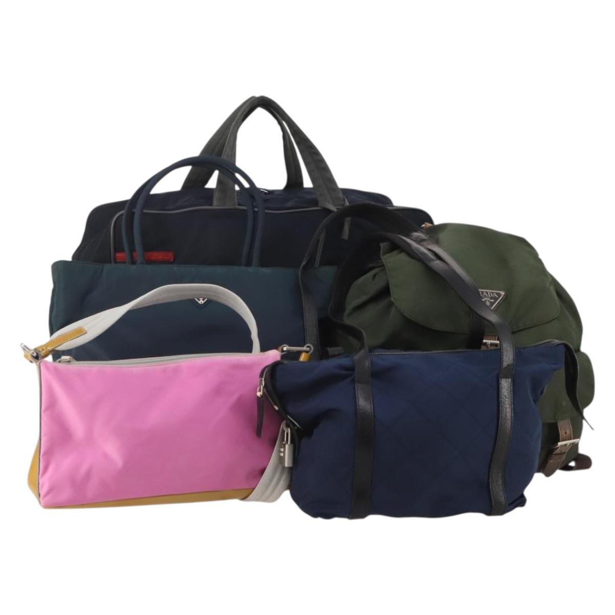 PRADA Tote Bag Shoulder Bag Hand Bag Nylon 5 Set Navy Khaki Auth ti4039