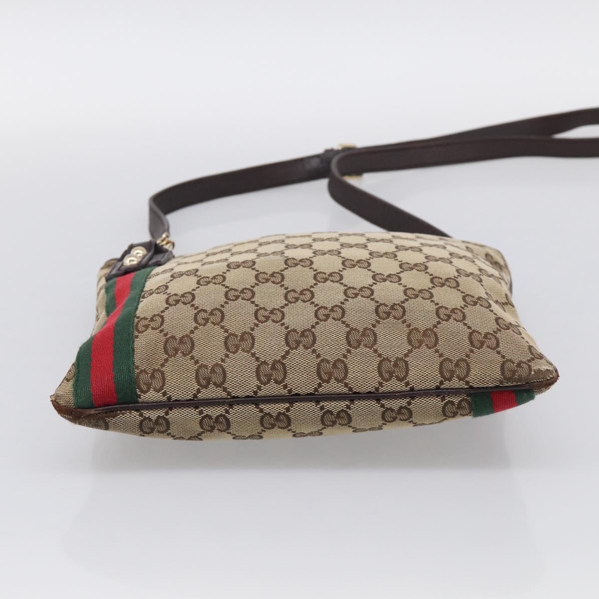 GUCCI GG Canvas Shoulder Bag Beige Gold Tone 144388 Auth ti4042