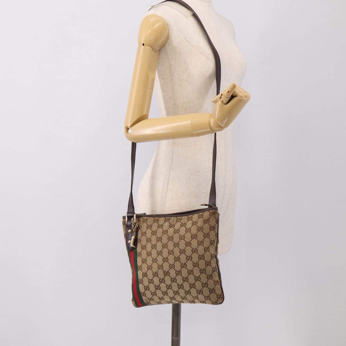 GUCCI GG Canvas Shoulder Bag Beige Gold Tone 144388 Auth ti4042