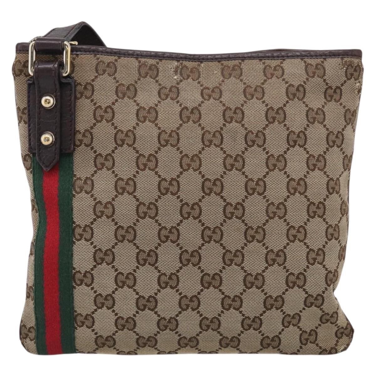 GUCCI GG Canvas Shoulder Bag Beige Gold Tone 144388 Auth ti4042