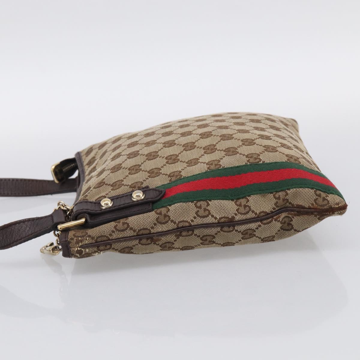 GUCCI GG Canvas Shoulder Bag Beige Gold Tone 144388 Auth ti4042