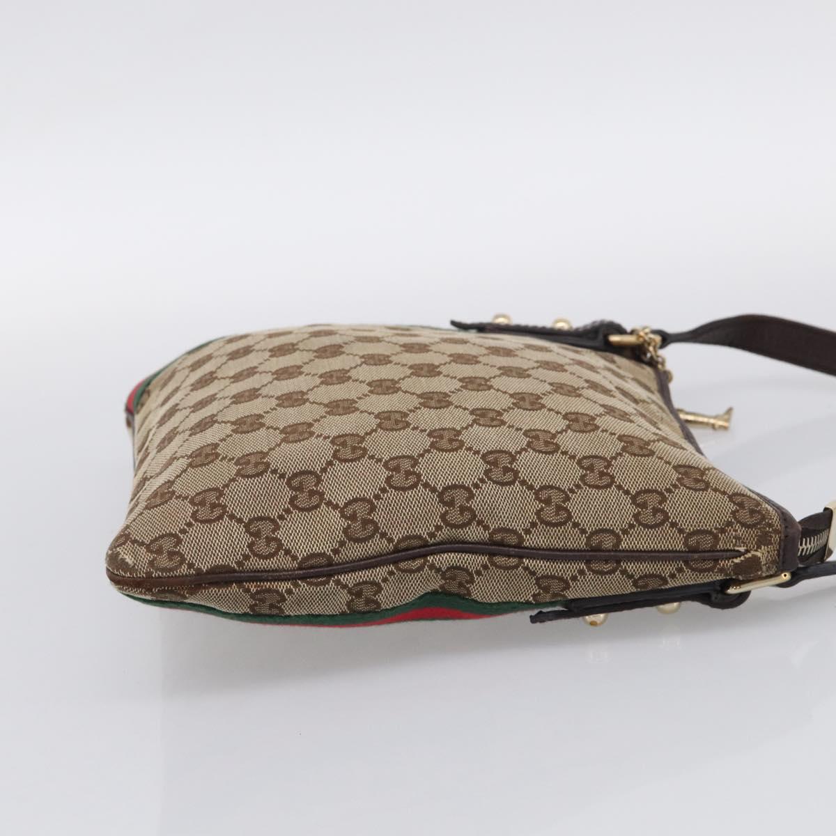 GUCCI GG Canvas Shoulder Bag Beige Gold Tone 144388 Auth ti4042