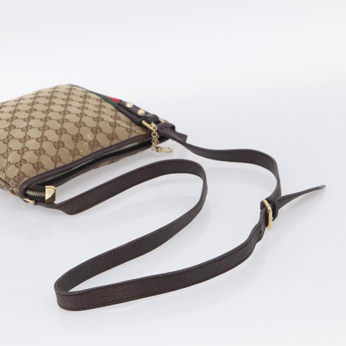 GUCCI GG Canvas Shoulder Bag Beige Gold Tone 144388 Auth ti4042