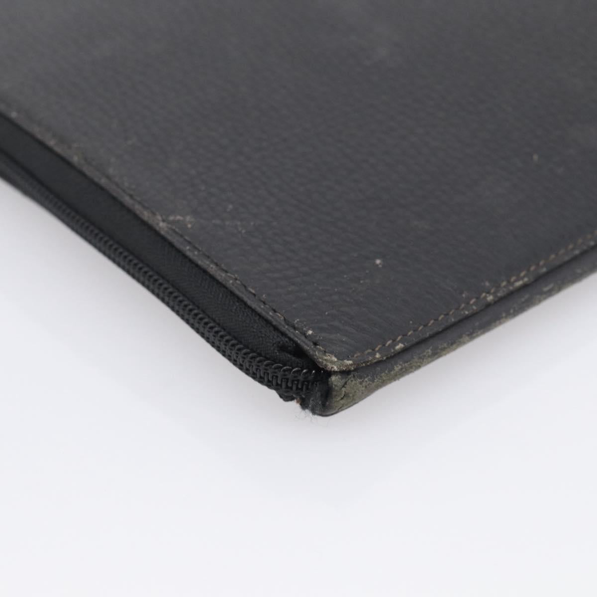 HERMES Clutch Bag Leather Black Auth ti4044