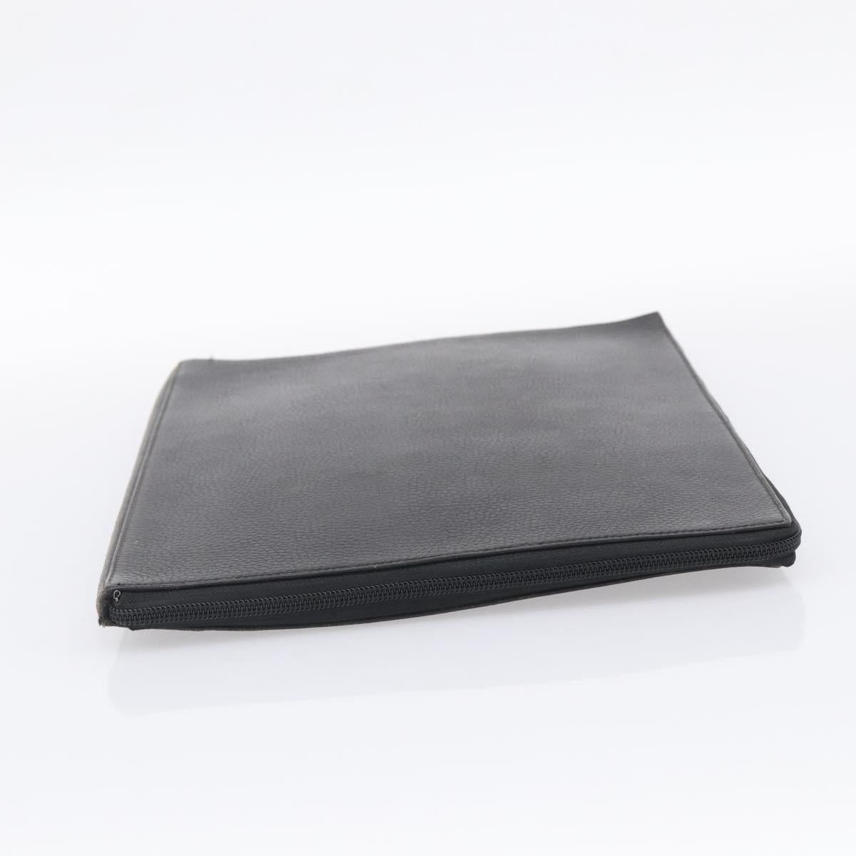 HERMES Clutch Bag Leather Black Auth ti4044