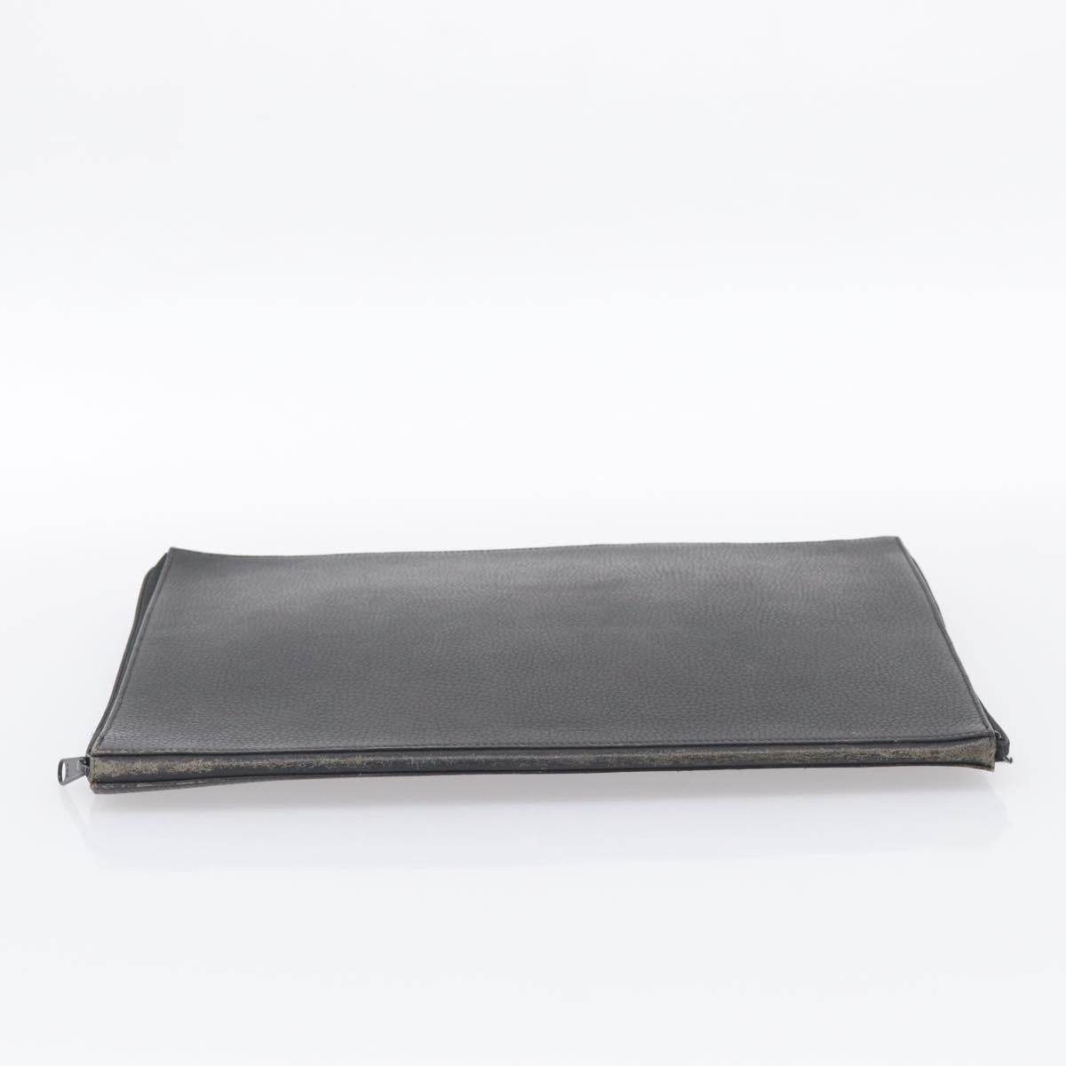HERMES Clutch Bag Leather Black Auth ti4044