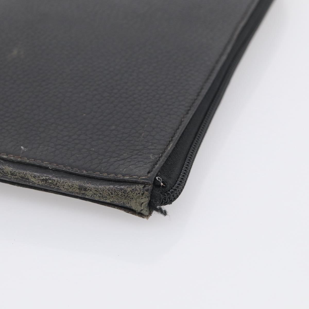 HERMES Clutch Bag Leather Black Auth ti4044