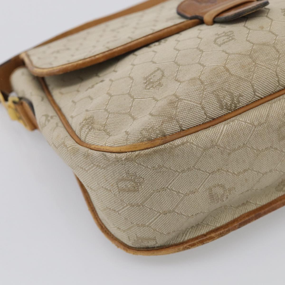 Christian Dior Honeycomb Shoulder Bag Canvas Beige Gold Tone Auth ti4048