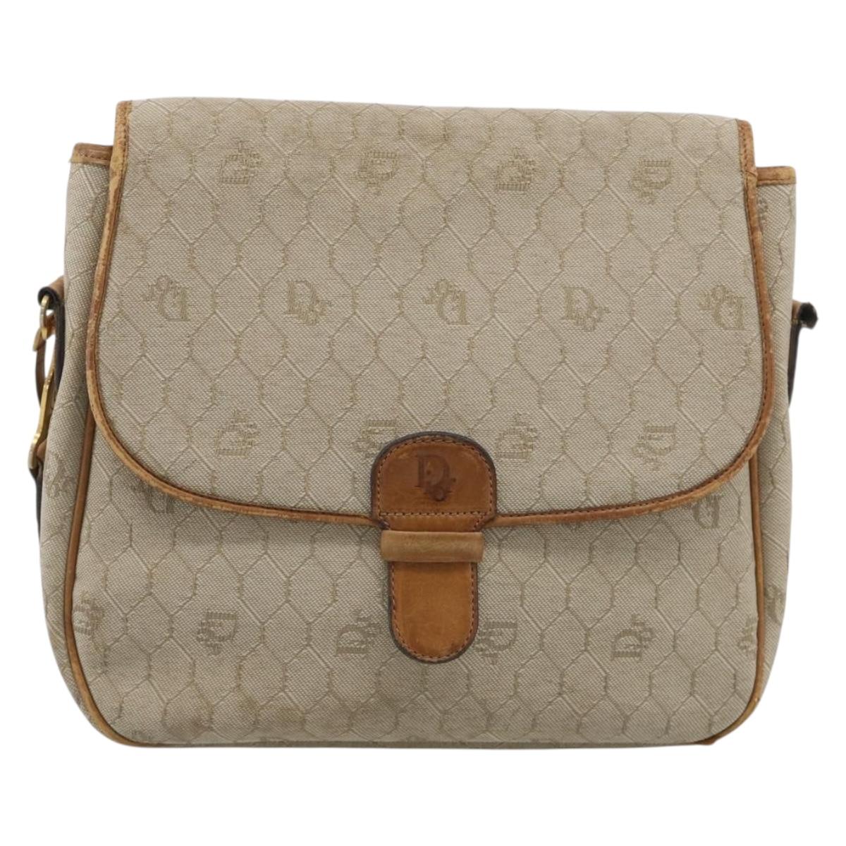 Christian Dior Honeycomb Shoulder Bag Canvas Beige Gold Tone Auth ti4048