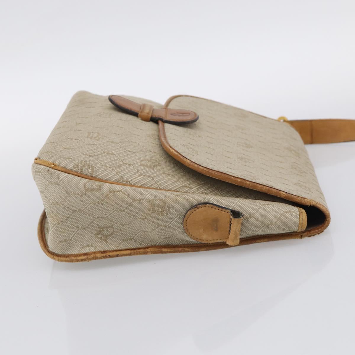 Christian Dior Honeycomb Shoulder Bag Canvas Beige Gold Tone Auth ti4048