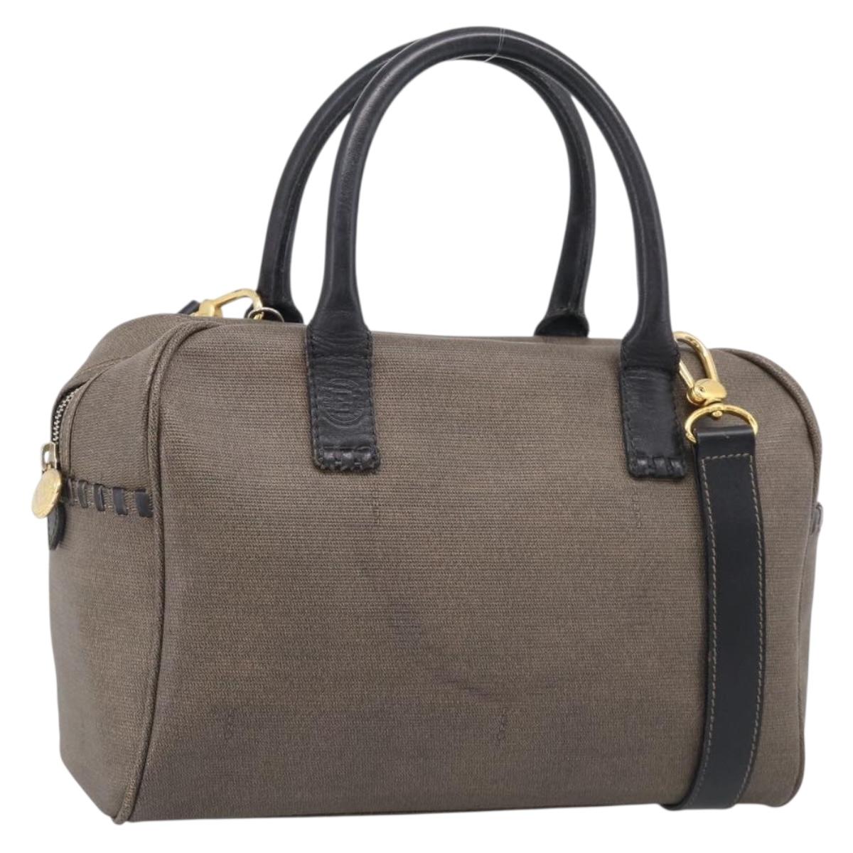 FENDI Hand Bag Canvas 2way Brown Gold Tone Auth ti4049