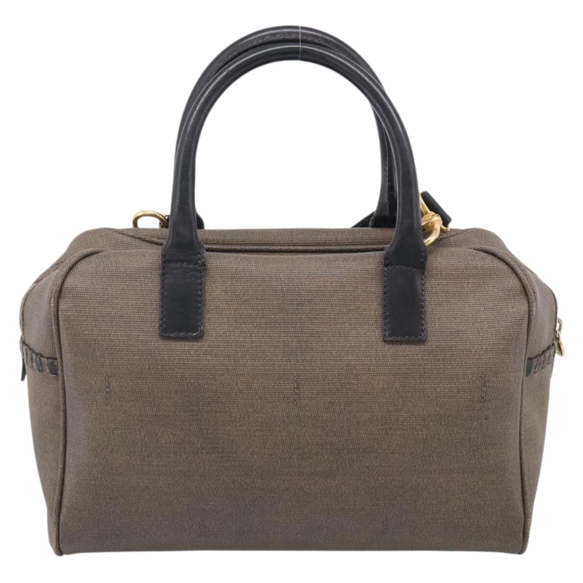 FENDI Hand Bag Canvas 2way Brown Gold Tone Auth ti4049