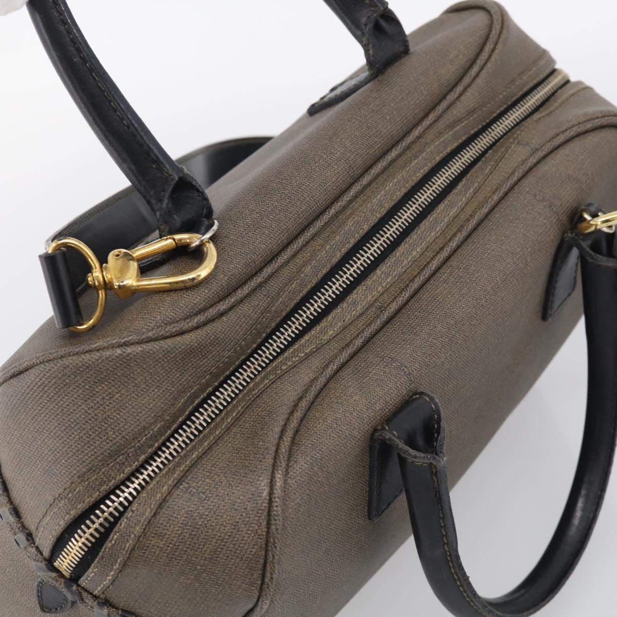 FENDI Hand Bag Canvas 2way Brown Gold Tone Auth ti4049