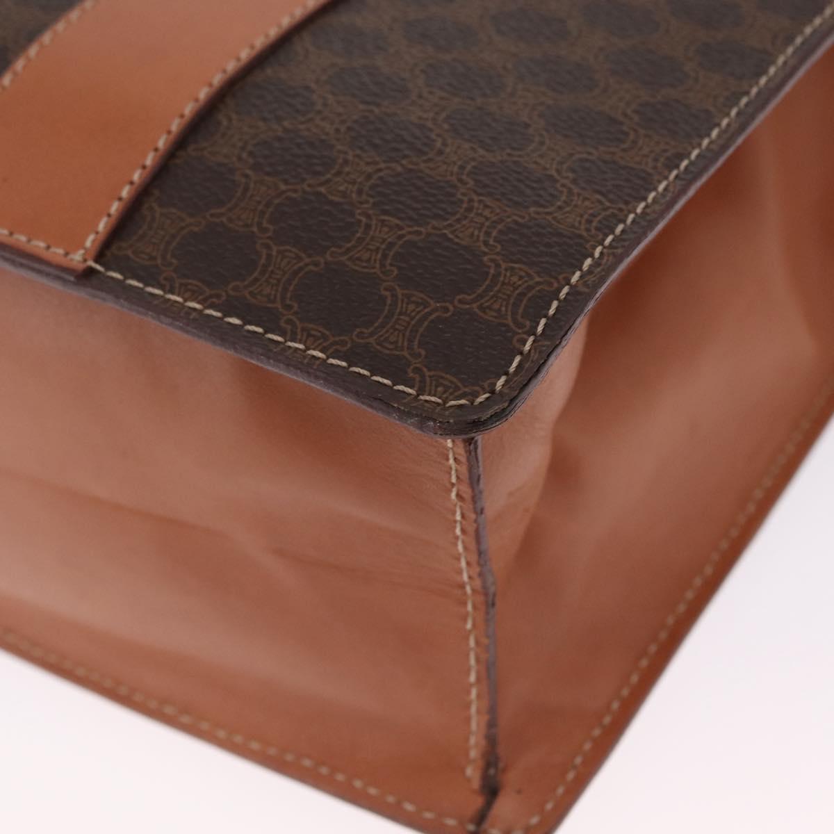 CELINE Macadam Business Bag PVC Brown Gold Tone Auth ti4052