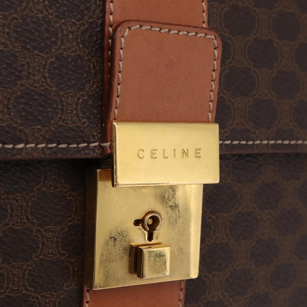 CELINE Macadam Business Bag PVC Brown Gold Tone Auth ti4052