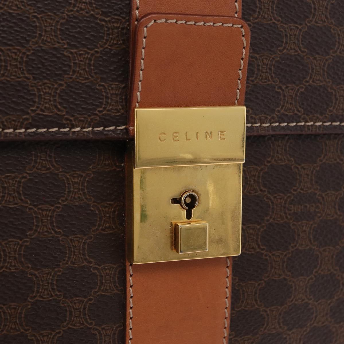 CELINE Macadam Business Bag PVC Brown Gold Tone Auth ti4052