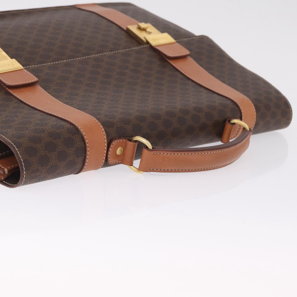 CELINE Macadam Business Bag PVC Brown Gold Tone Auth ti4052