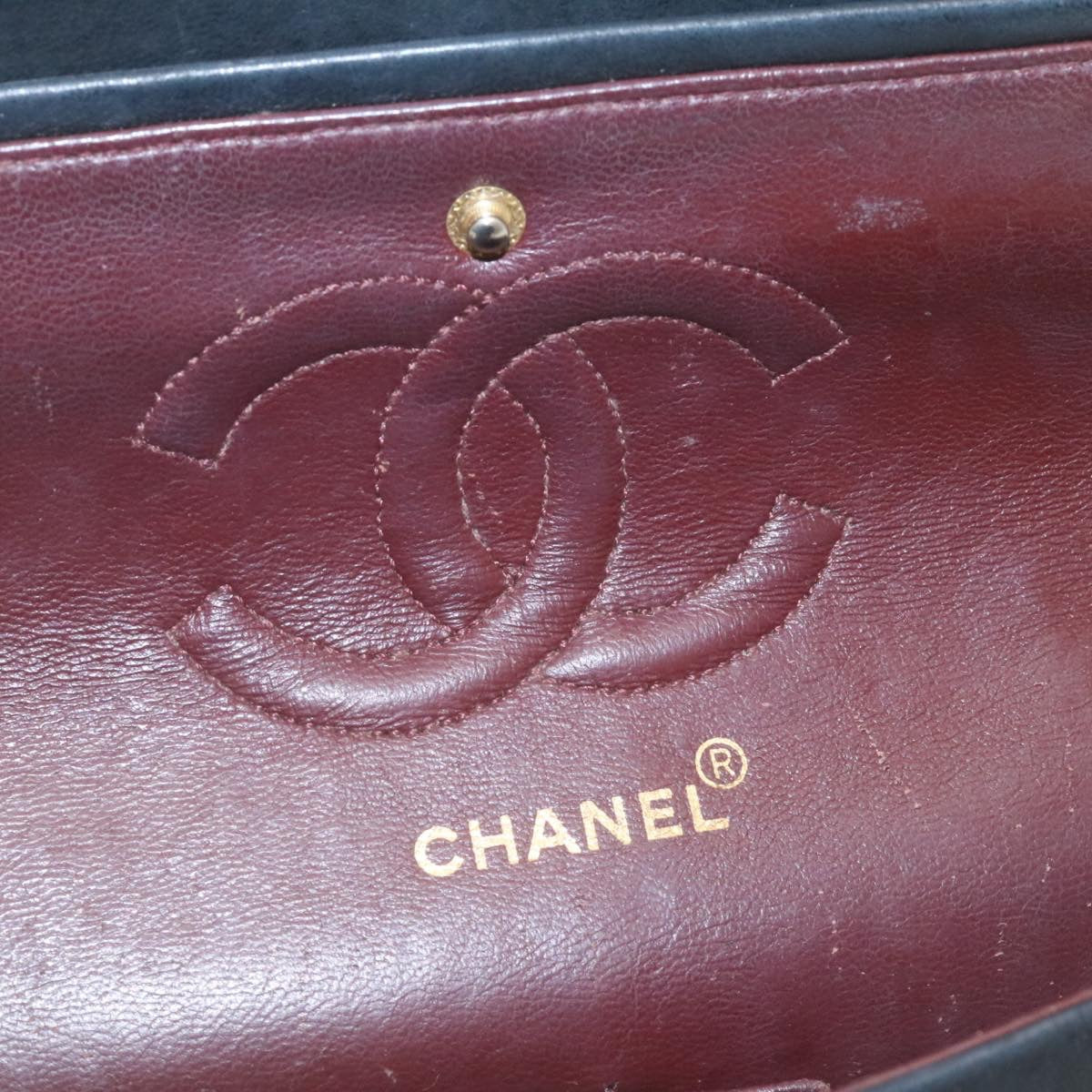 CHANEL Mademoiselle Turn Lock Flap Shoulder Bag Lamb Skin Black CC Auth ai677AV