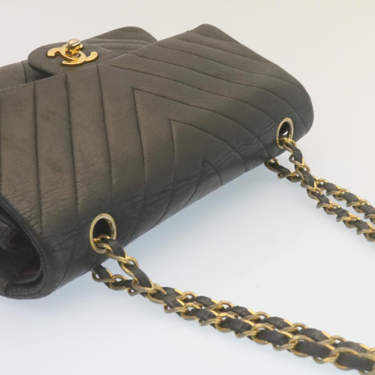 CHANEL Mademoiselle Turn Lock Flap Shoulder Bag Lamb Skin Black CC Auth ai677AV
