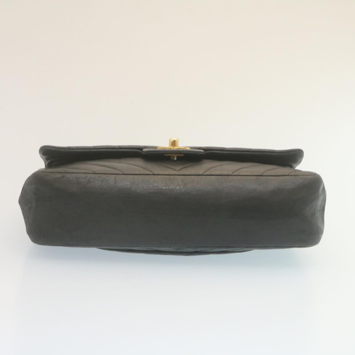 CHANEL Mademoiselle Turn Lock Flap Shoulder Bag Lamb Skin Black CC Auth ai677AV