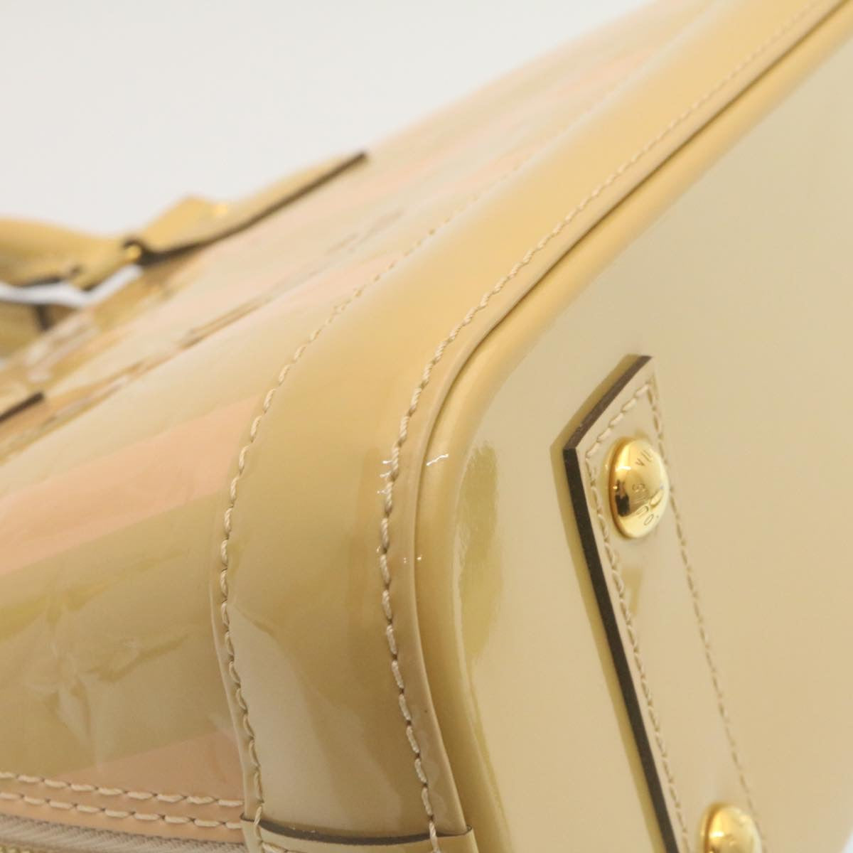 LOUIS VUITTON Vernis Rayures Alma BB Hand Bag 2way Beige Pink M90970 Auth ai678M