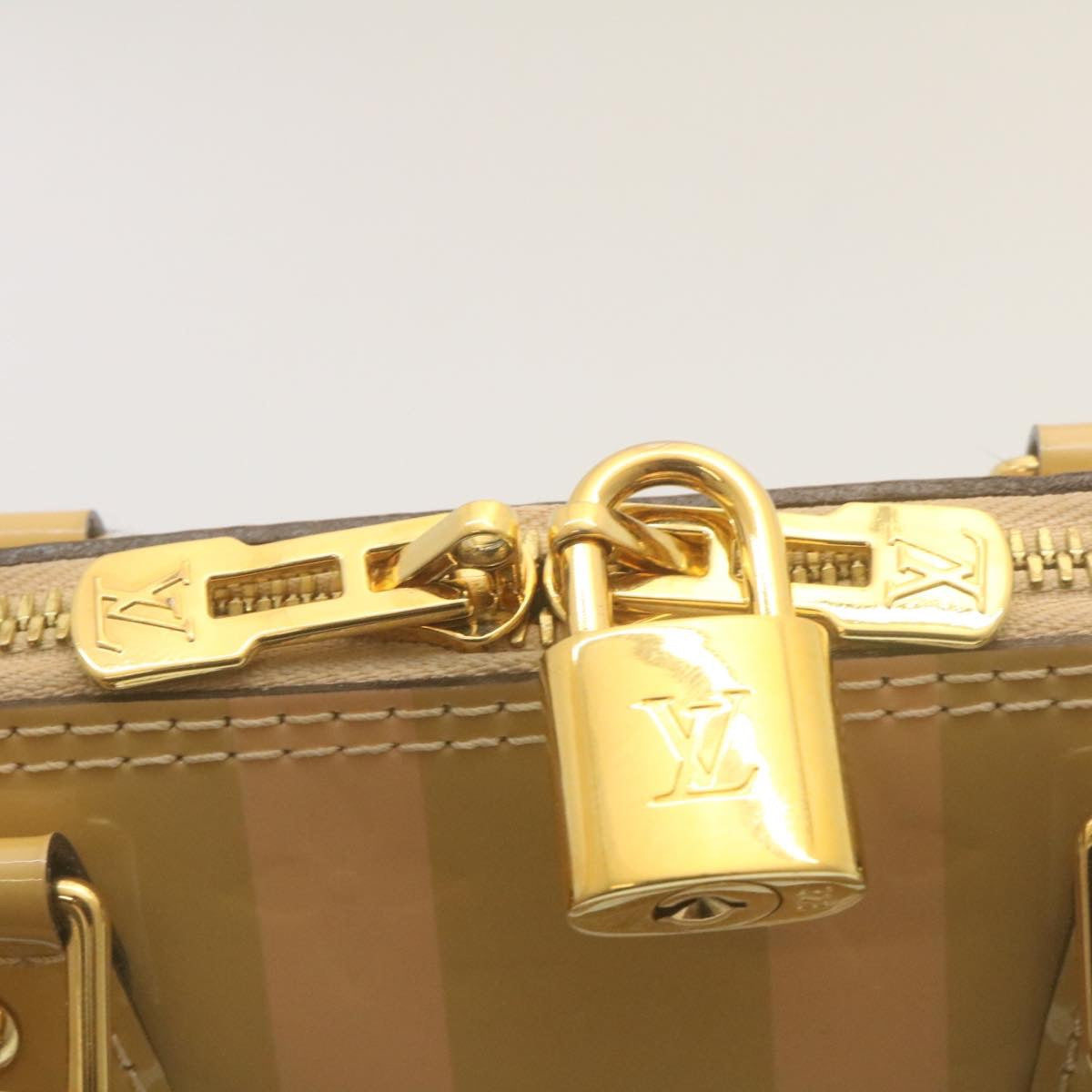 LOUIS VUITTON Vernis Rayures Alma BB Hand Bag 2way Beige Pink M90970 Auth ai678M