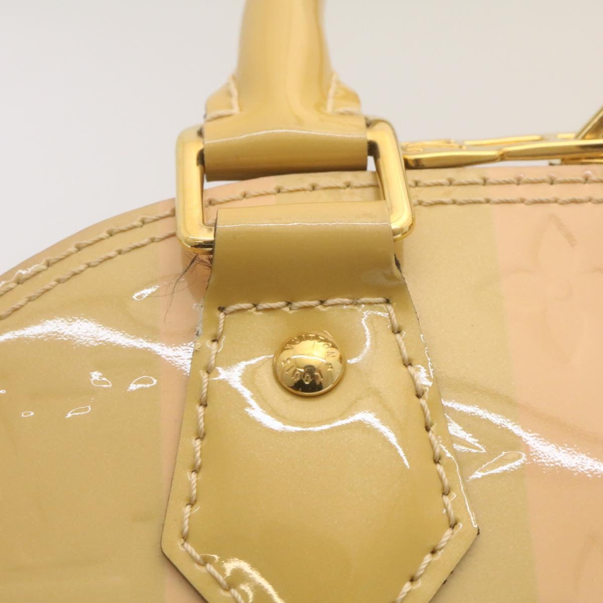 LOUIS VUITTON Vernis Rayures Alma BB Hand Bag 2way Beige Pink M90970 Auth ai678M