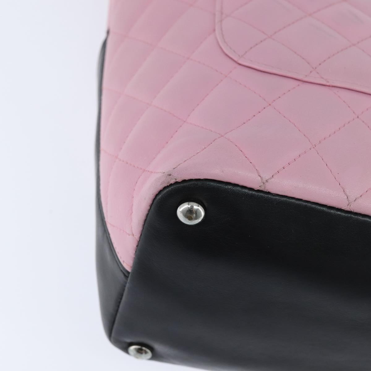 CHANEL Cambon Line Tote Bag Leather Pink Silver black CC Auth TR138
