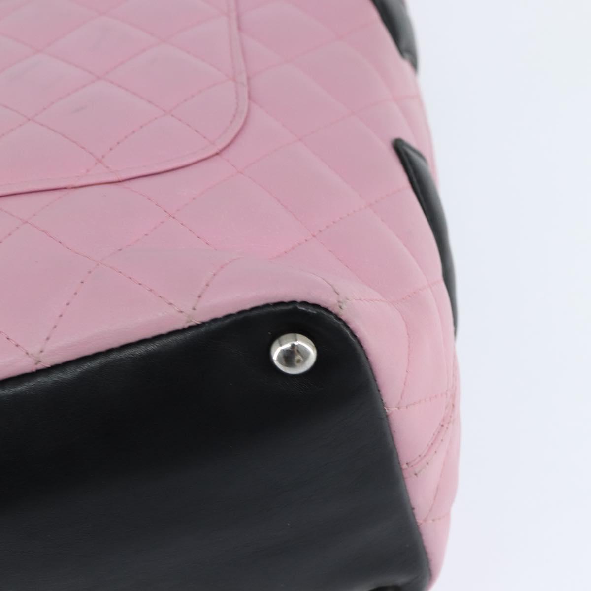 CHANEL Cambon Line Tote Bag Leather Pink Silver black CC Auth TR138