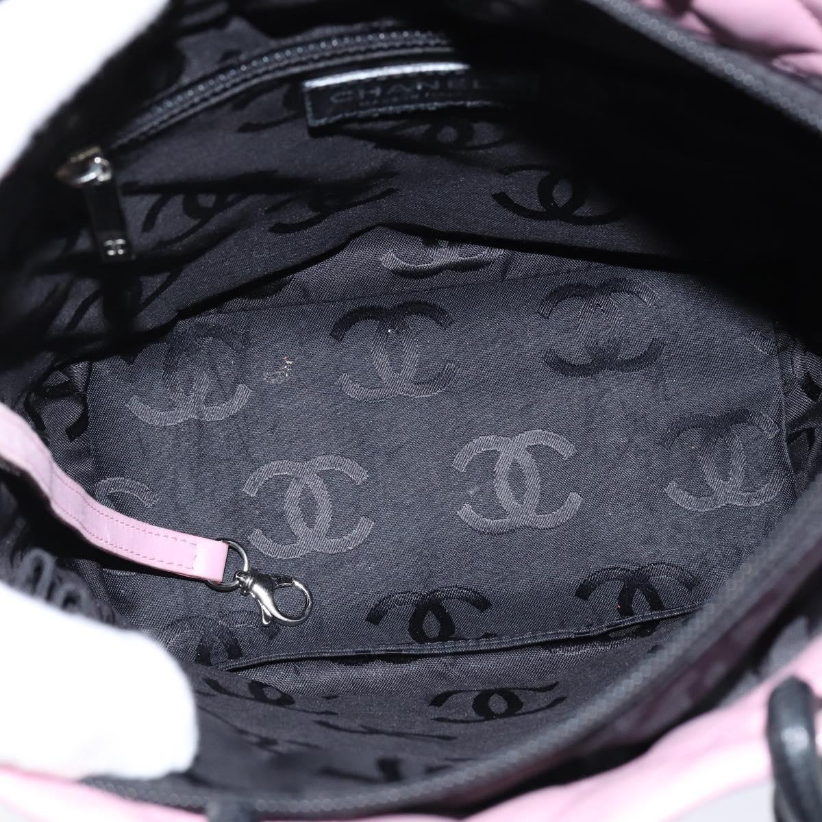 CHANEL Cambon Line Tote Bag Leather Pink Silver black CC Auth TR138