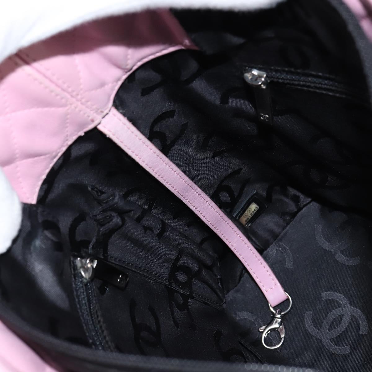 CHANEL Cambon Line Tote Bag Leather Pink Silver black CC Auth TR138