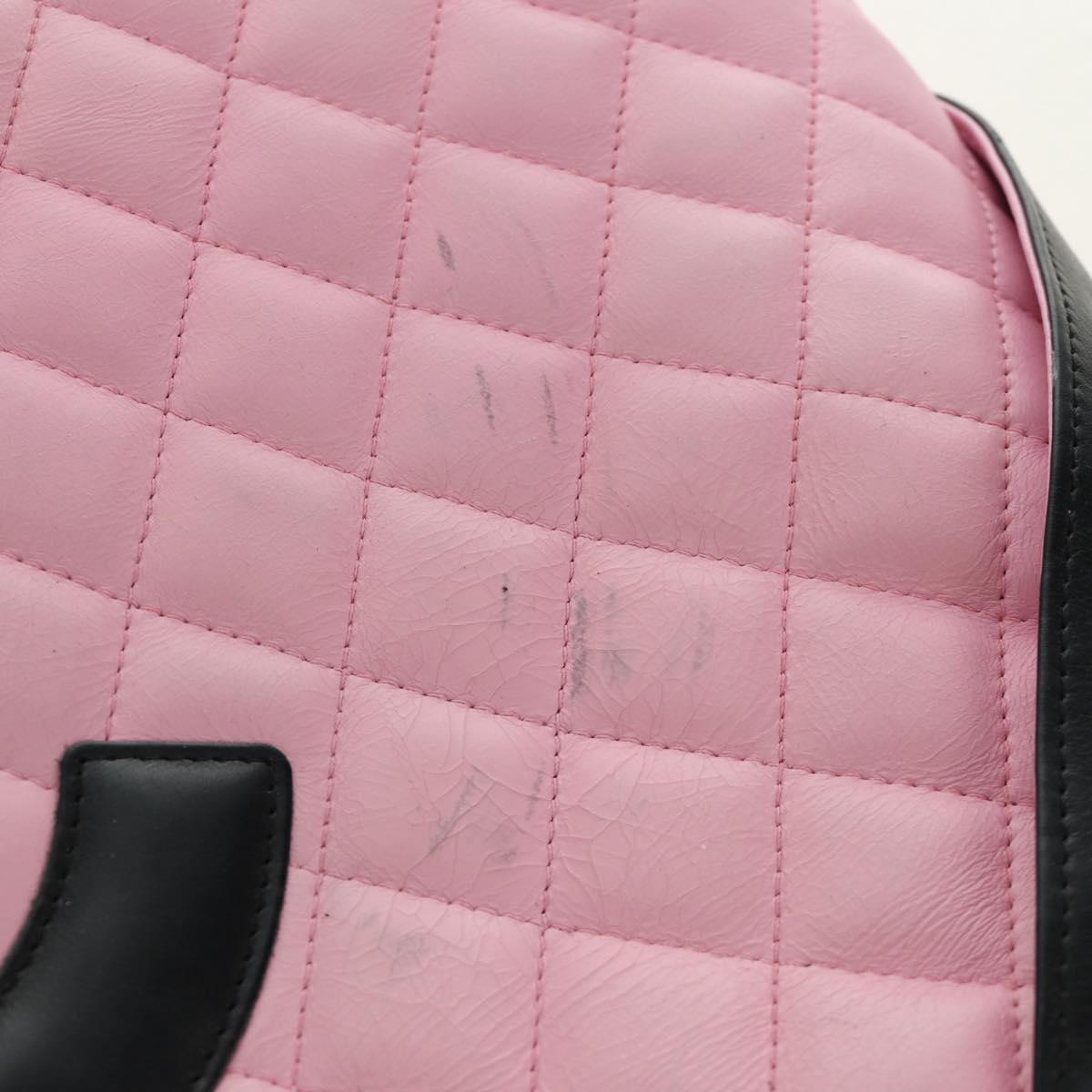 CHANEL Cambon Line Tote Bag Leather Pink Silver black CC Auth TR138