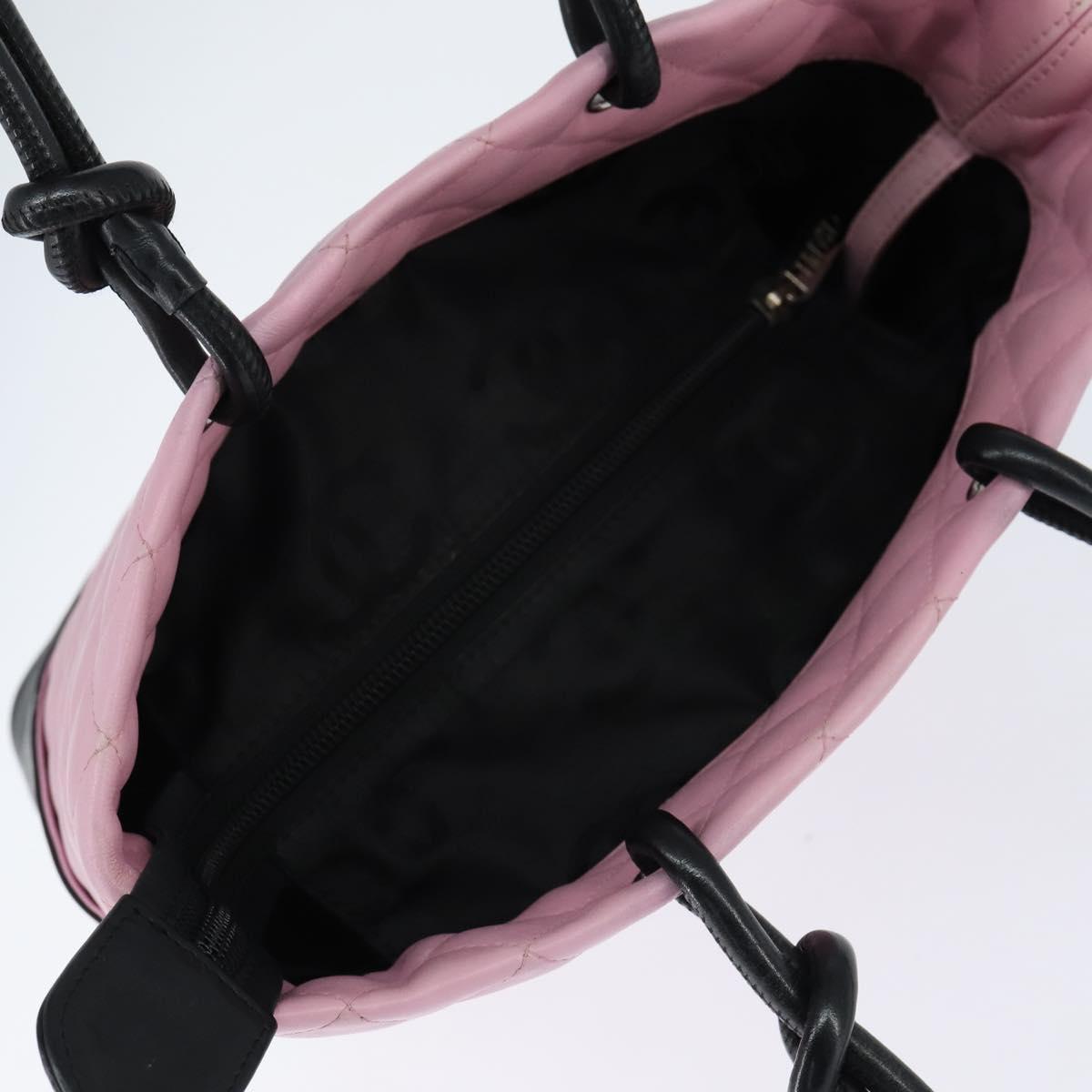 CHANEL Cambon Line Tote Bag Leather Pink Silver black CC Auth TR138