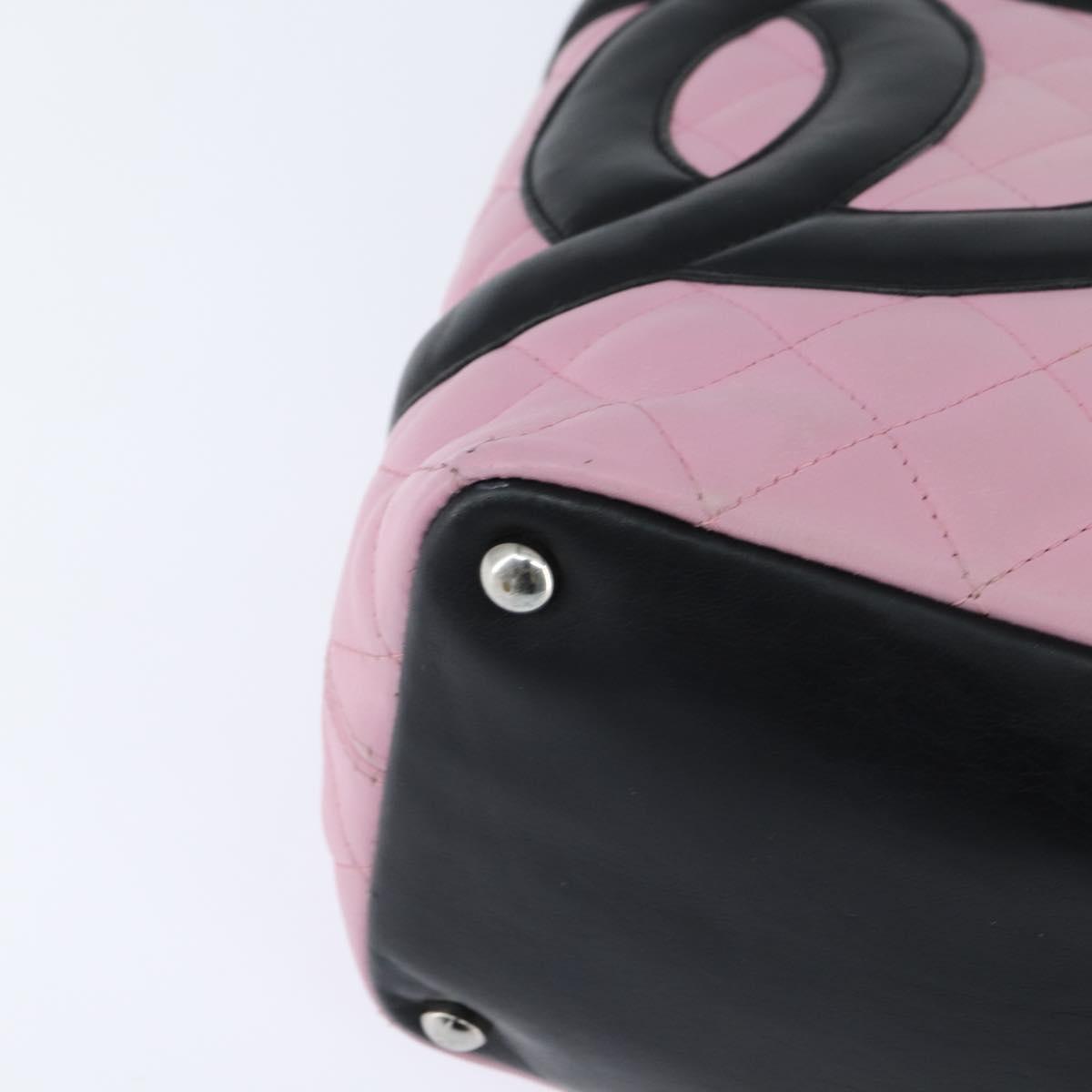 CHANEL Cambon Line Tote Bag Leather Pink Silver black CC Auth TR138
