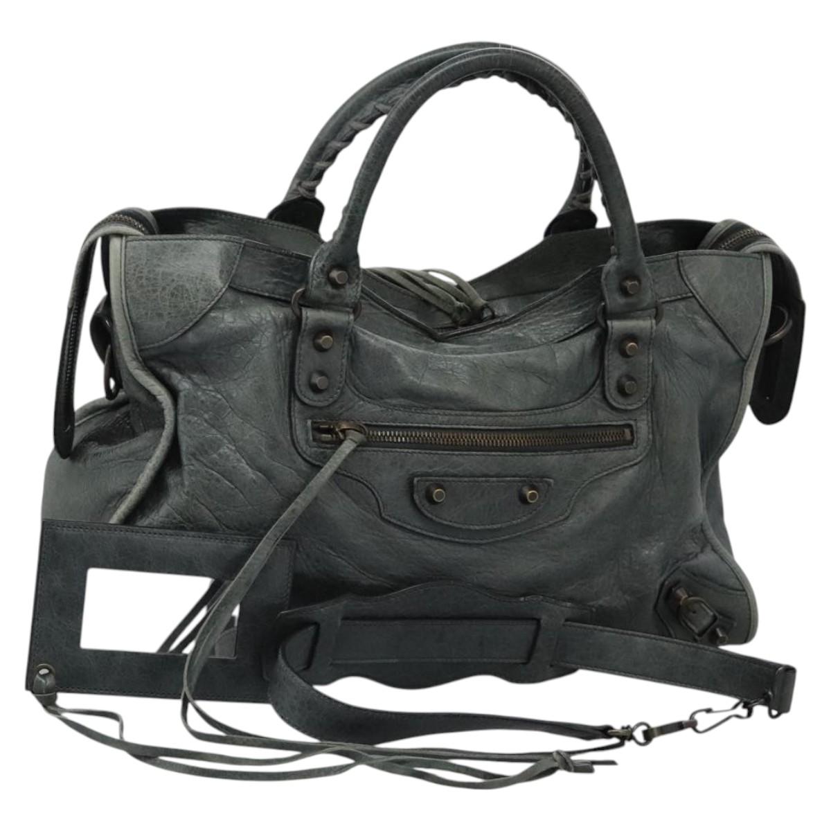 BALENCIAGA The City Hand Bag Leather 2way Gray 115748 Auth TR14