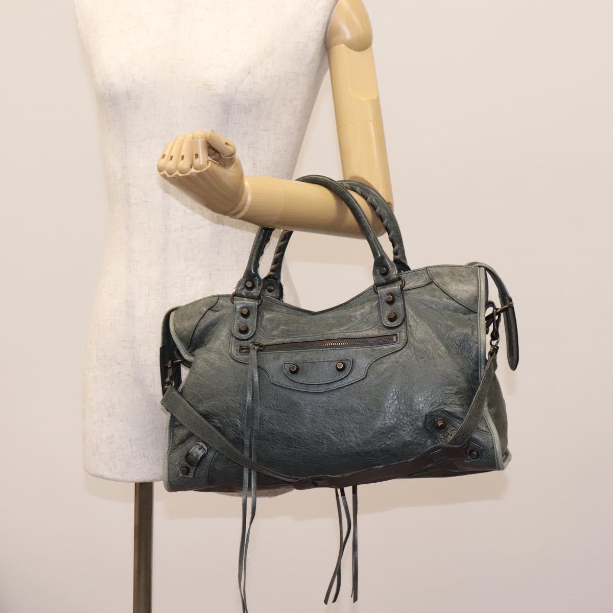 BALENCIAGA The City Hand Bag Leather 2way Gray 115748 Auth TR14