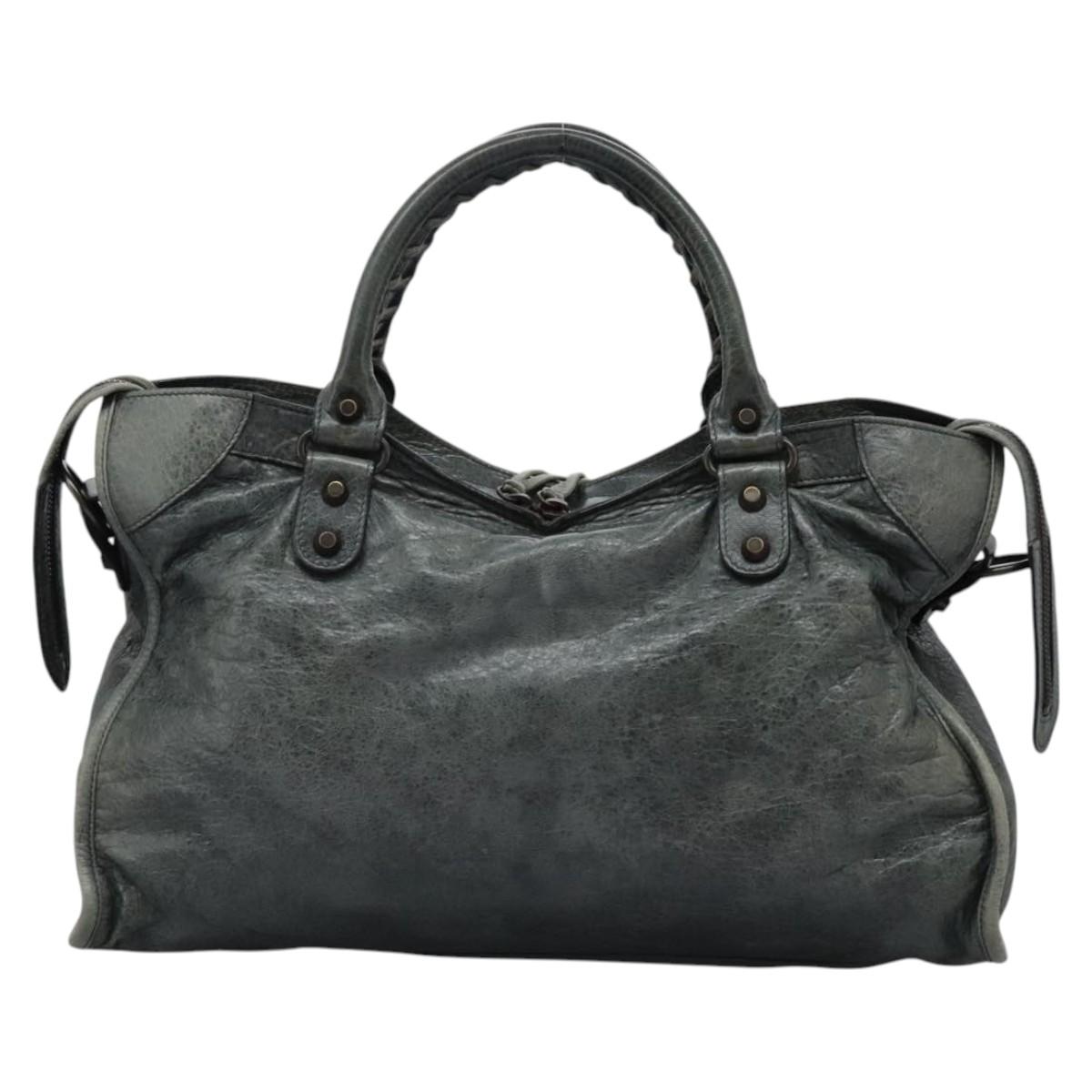 BALENCIAGA The City Hand Bag Leather 2way Gray 115748 Auth TR14