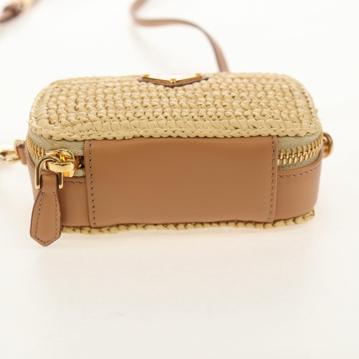 PRADA Shoulder Bag Raffia Leather 2way Beige Brown Auth TR154
