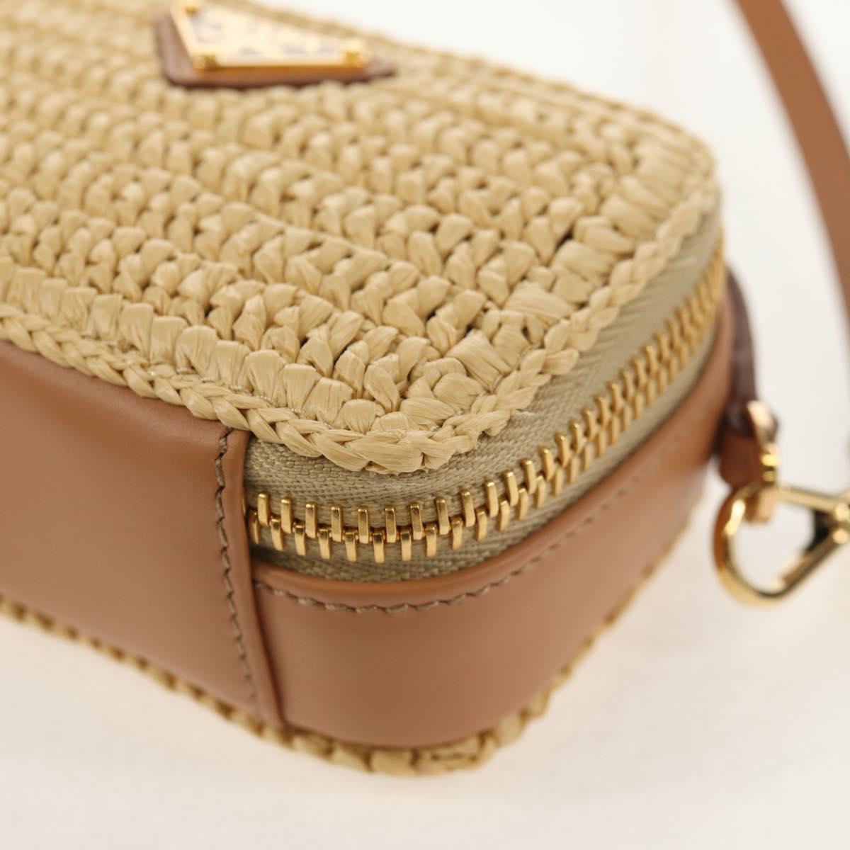 PRADA Shoulder Bag Raffia Leather 2way Beige Brown Auth TR154