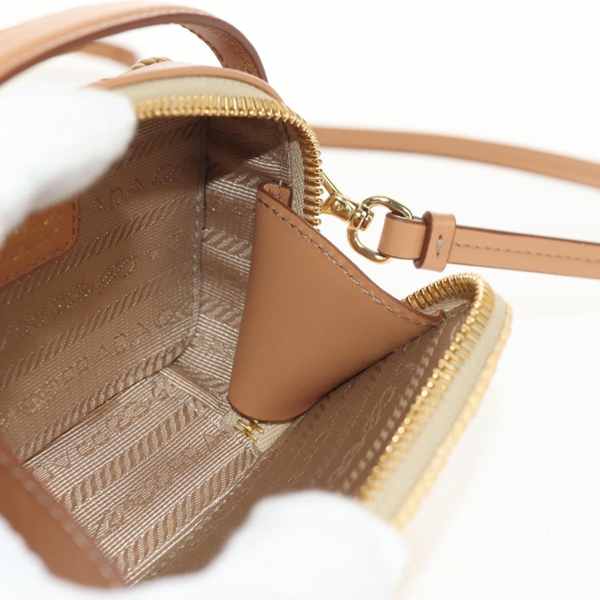 PRADA Shoulder Bag Raffia Leather 2way Beige Brown Auth TR154